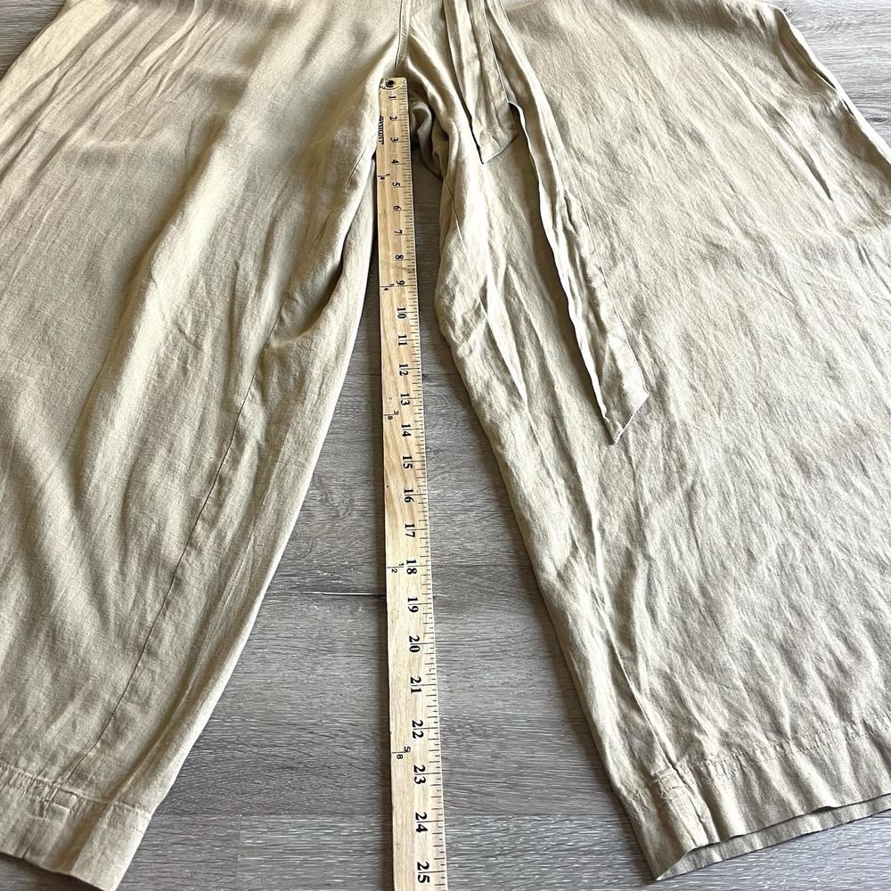 American Eagle Linen Blend Jumpsuit XL Tan Tie Waist Pockets Cropped Buttons NWT - Picture 4 of 11